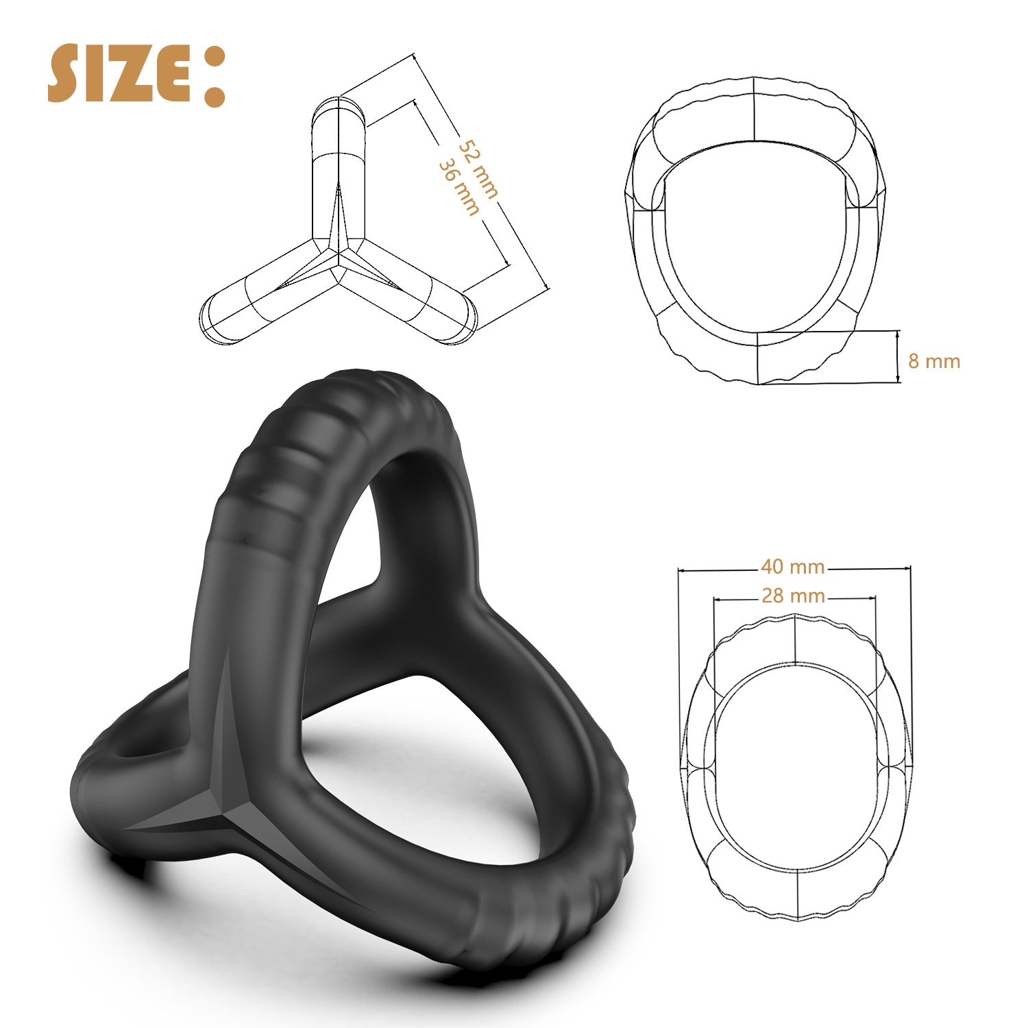 Explosive delay lock ring liquid silicone triple root bound penis ring full lock three ring fun ring