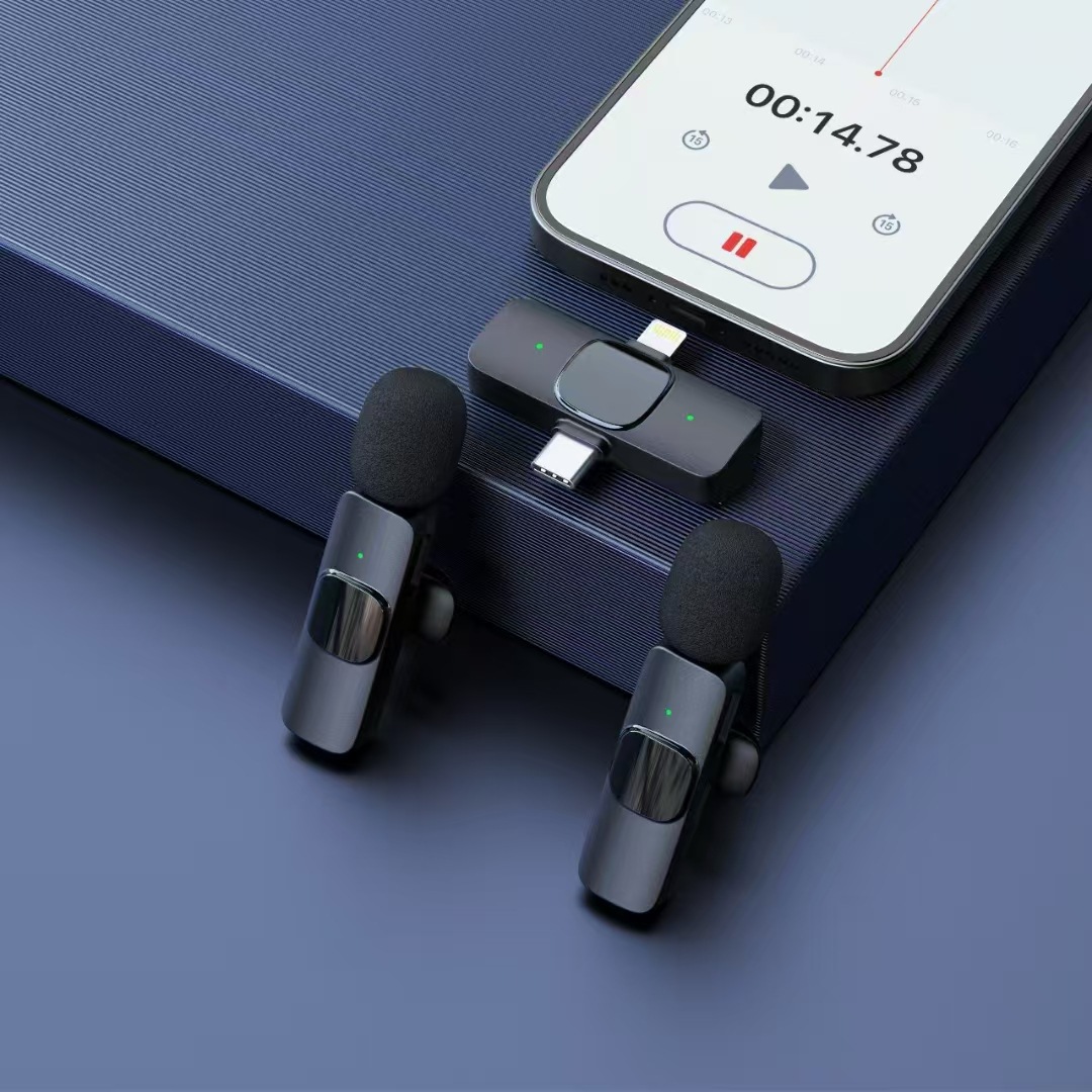 Source Factory One-To-Two Mobile Phone Wireless Lavalier Microphone Live Broadcast Microphone with Goods Wireless Microphone Lavalier Microphone