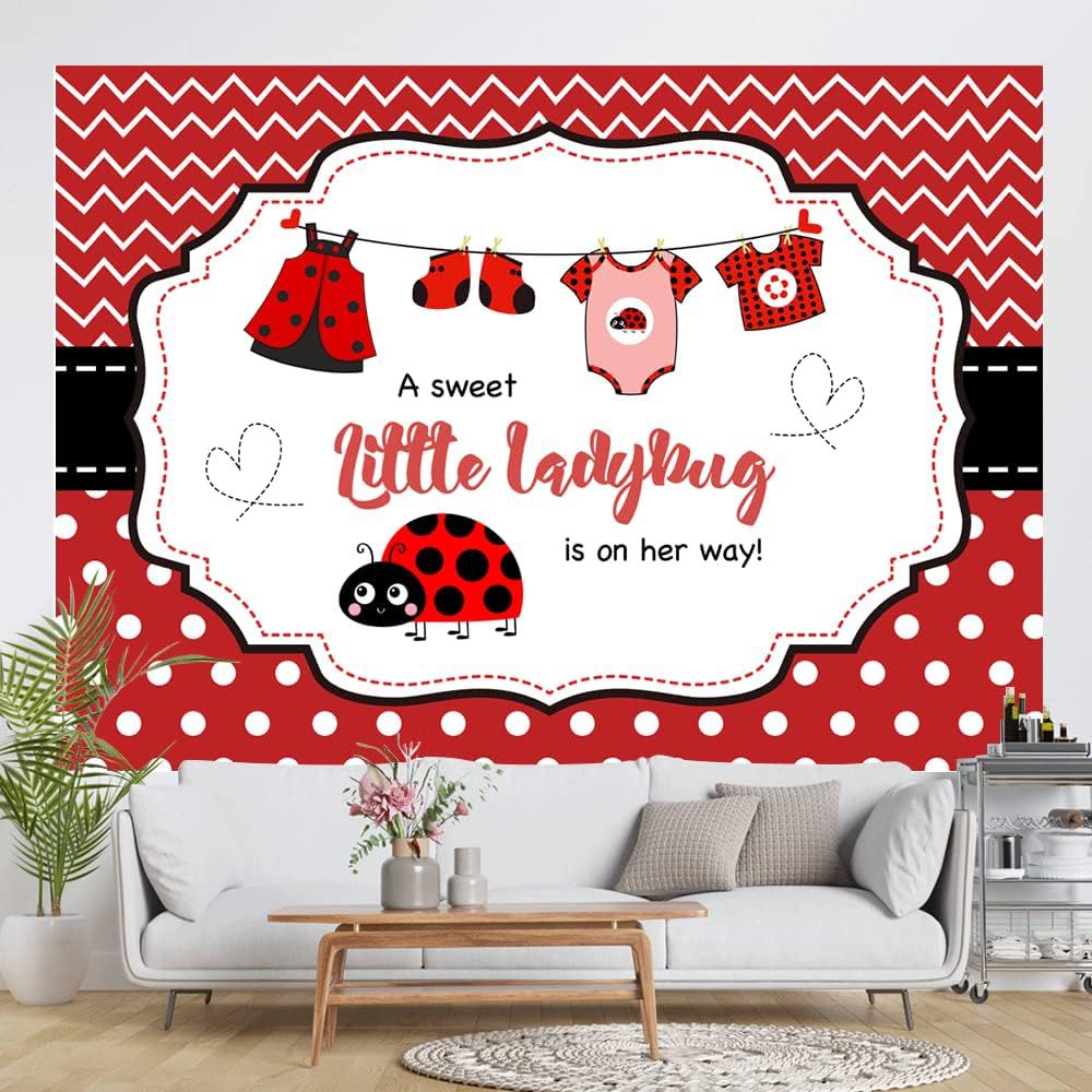 7x5ft Ladybug Baby Party Backdrop One Cute Little Girl Is on the Road Photography Background