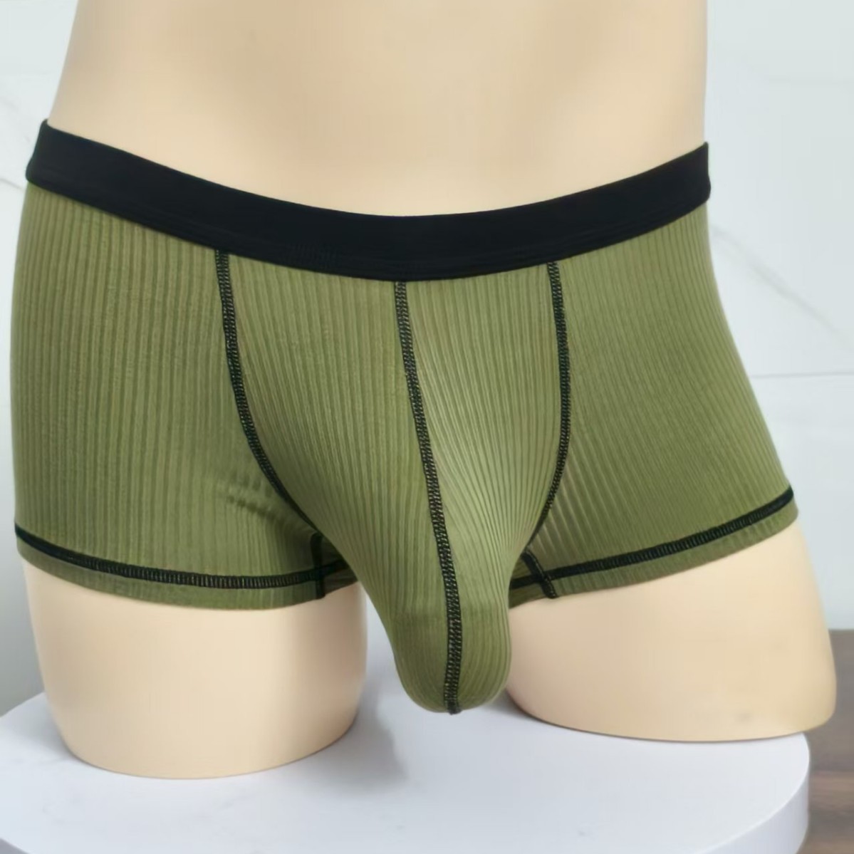 Threaded Breathable U-Shaped Low-Rise Hip-Lifting Single-Layer Thin Men's Boxer Briefs with Enlarged Front Pouch