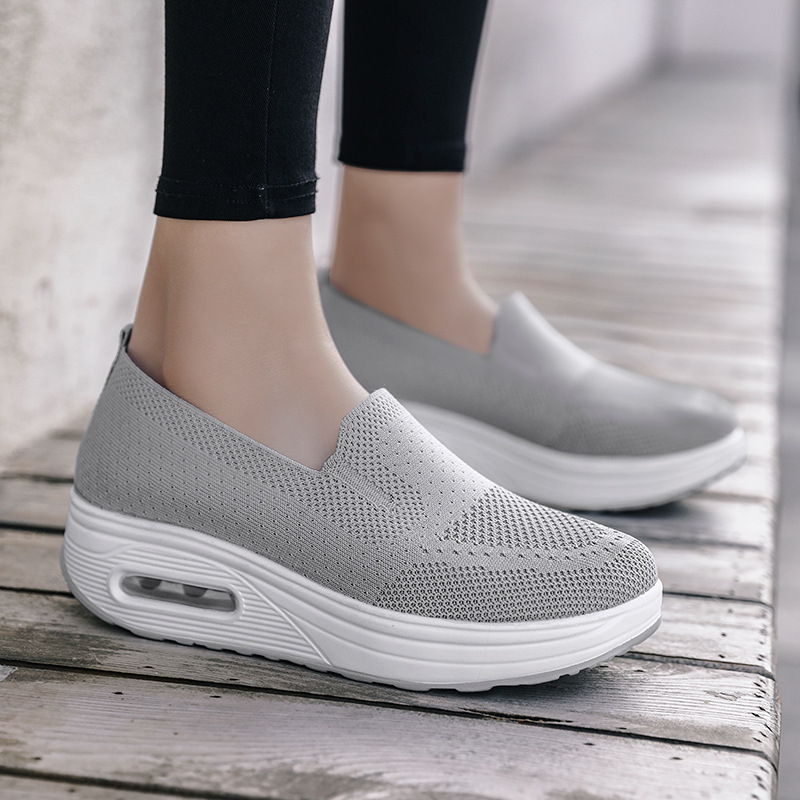 Foreign Trade 2025 Large Size Women's Shoes Pure Color Breathable Fly Woven Shoes One-Leg Women's Sports Shoes Socks Casual Shoes