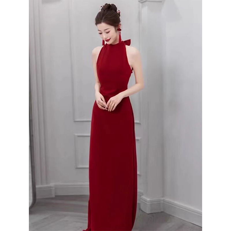 wine red toast 2025 new high-end light luxury engagement dress bride wedding door casual dress
