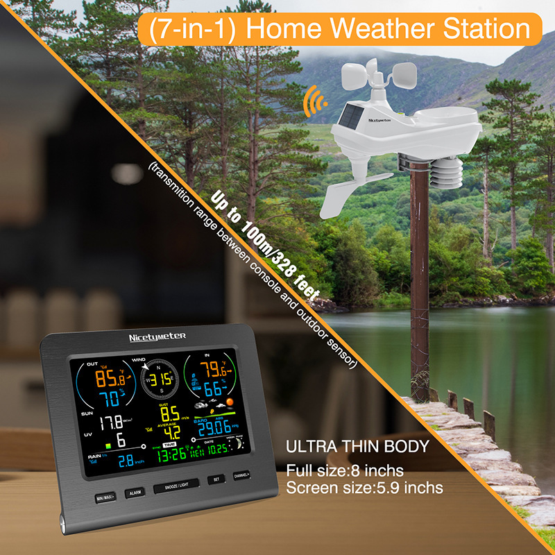 0365 weather station seven in one wireless WIFI weather forecast anemometer rain gauge temperature and humidity meter UV