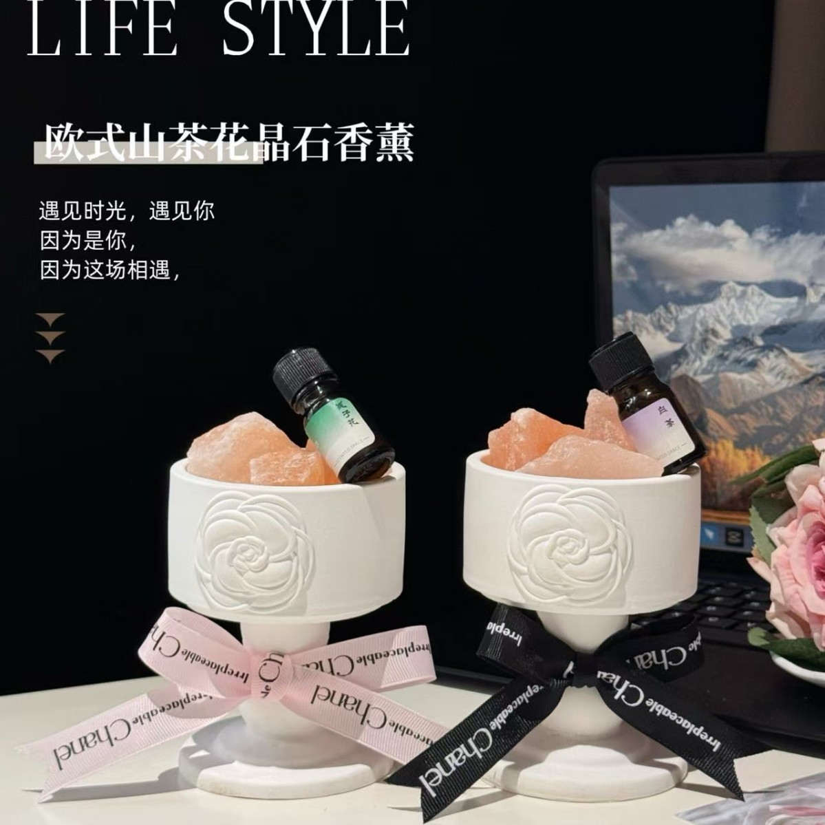 European Camellia Crystal Diffuser Stone Aromatherapy Ornaments Gift Box Living Room Bedroom Fragrance Aromatherapy