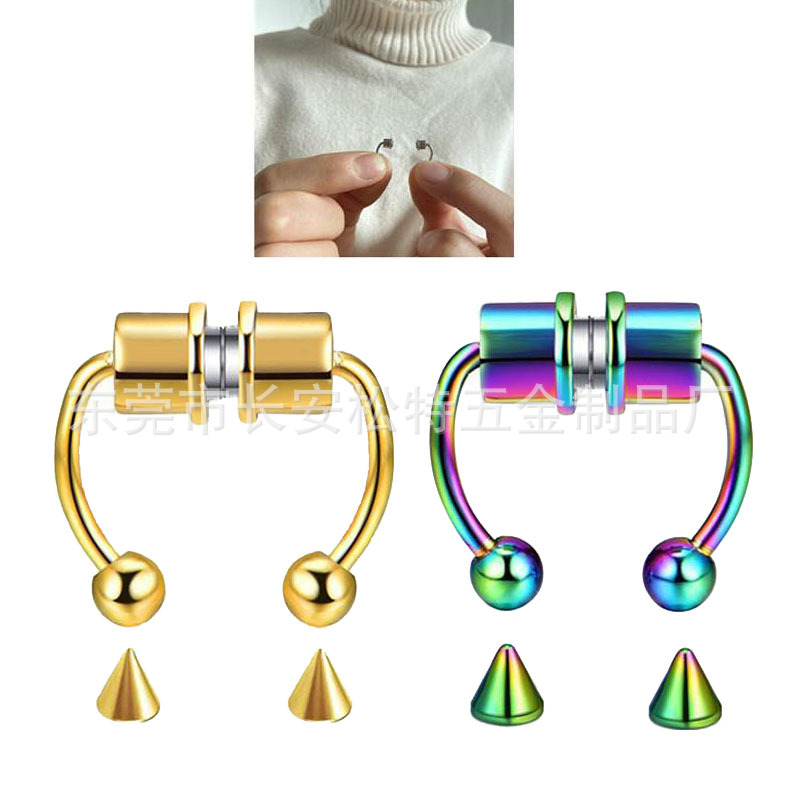 Europe and the United States cross-border hot stainless steel magnetic horseshoe nose ring without perforation personality magnet nose clip nose jewelry