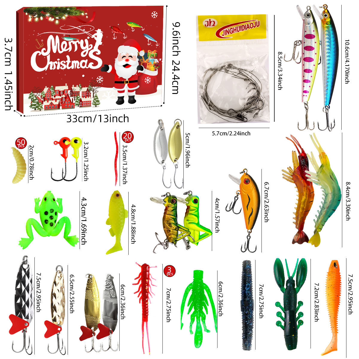 Creative Christmas Advent Calendar Mixed Lure Minnow Crawling Sequin Soft and Hard Bait Fishing Hook Cross-Border Lure Blind Box Set