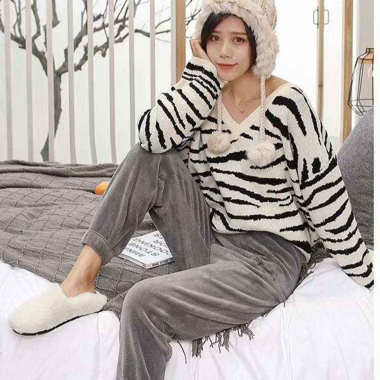 Теплые коралловые флисовые домашние пары повседневные пижамы теплые брюки верхняя одежда толстые свободные девятибалловые пижамы оптом