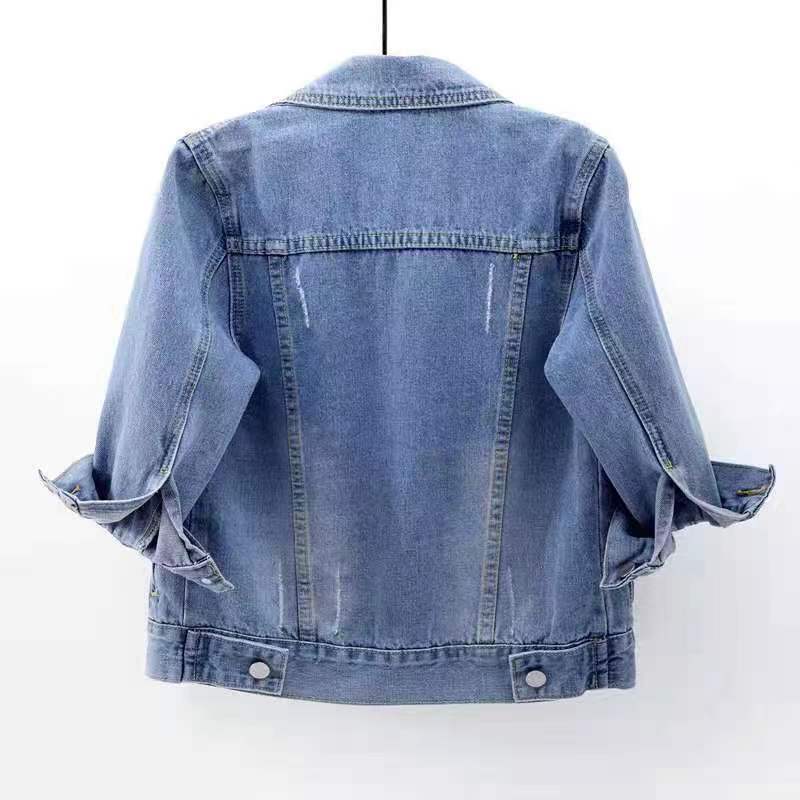 Three-Quarter Sleeve Denim Jacket for Women, Short, High-End, Spring & Fall, Slim, Versatile Cardigan, Versatile Student Top