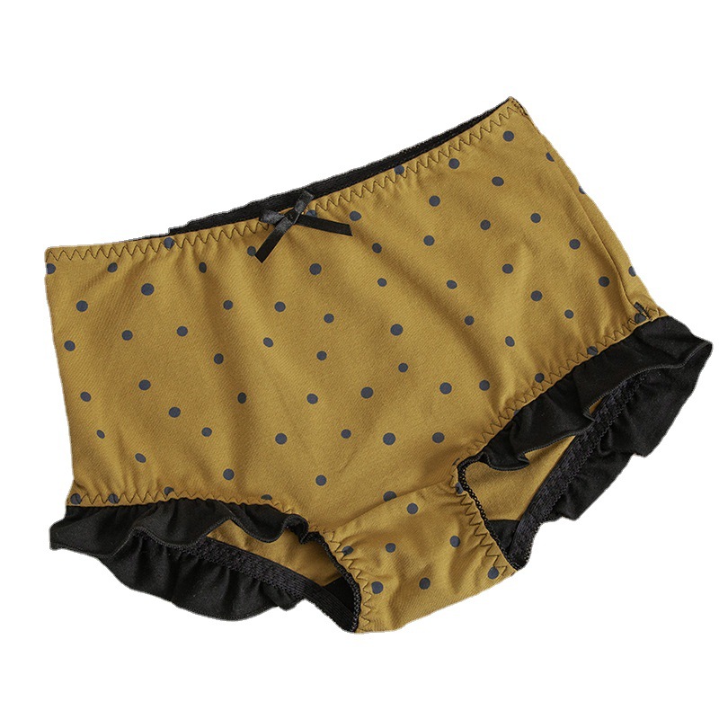 Japanese Style Fresh and Soft Warm Cotton Ear Bow Embellished with Cute Mid-Waist Hip Boxer Briefs