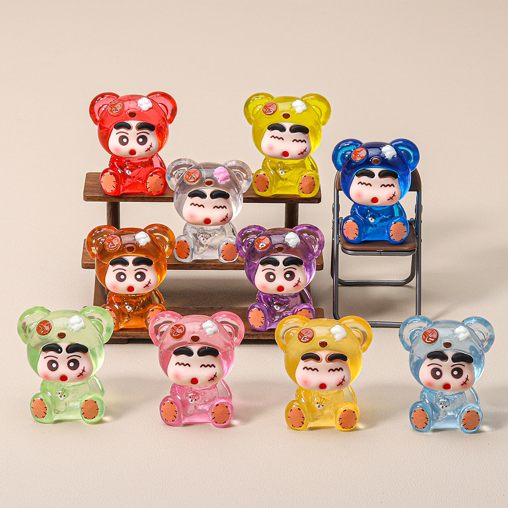 Three-dimensional transparent color puppet bear small new resin small ornaments cartoon creative adorable candy color doll wholesale