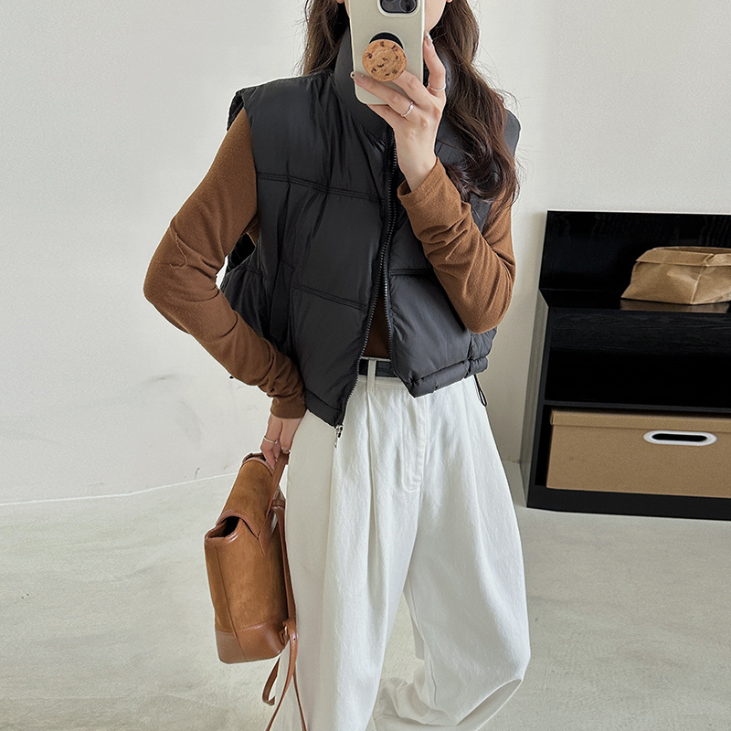 2024 New Down Cotton Vest Women's Short Autumn and Winter Vest Versatile Fashion Outer Wearing Cotton Jacket Coat Trendy