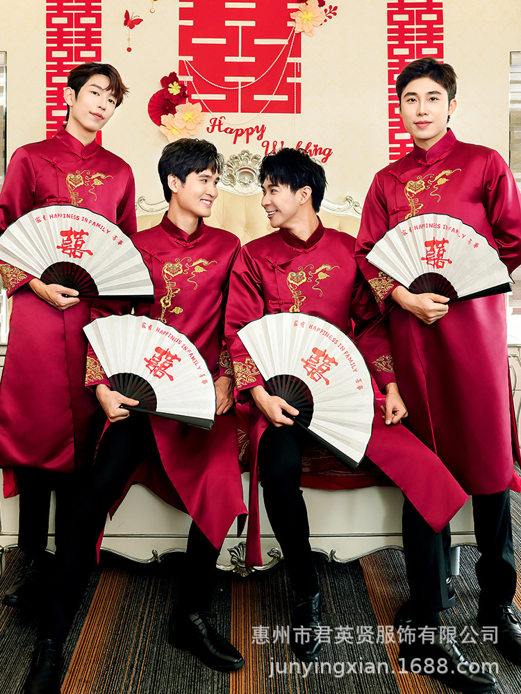 Chinese Style Best Man Dress 2025 New Wedding Dress Men's Funny Chinese Style Brothers Dress Gown Groom Best Man Group