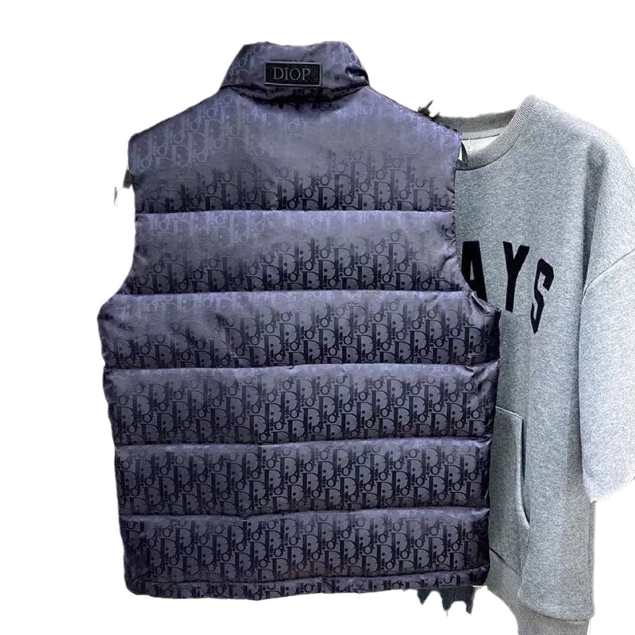 Autumn and Winter Dark Patterned Vintage Stand Collar Zip-Up White Duck down Filled New Men's down Vest Men Vest Coat