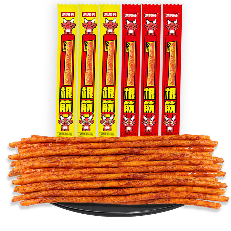 Internet celebrity snacks one tendon beef tendon spicy strip leisure food snack super long spicy snacks full box wholesale and retail