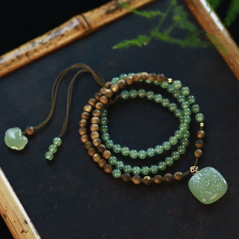 Hetian Jade Buckle Pendant Necklace Qingshui Daijin Clavicle Chain Women's New Chinese-style Aquilarius Sinan Natural Black Sky