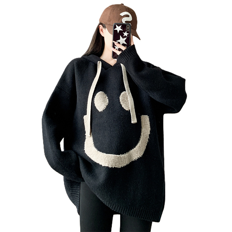Autumn New Arrival Lazy Style All-Match Smiley Face Hooded Sweater Maternity Dress