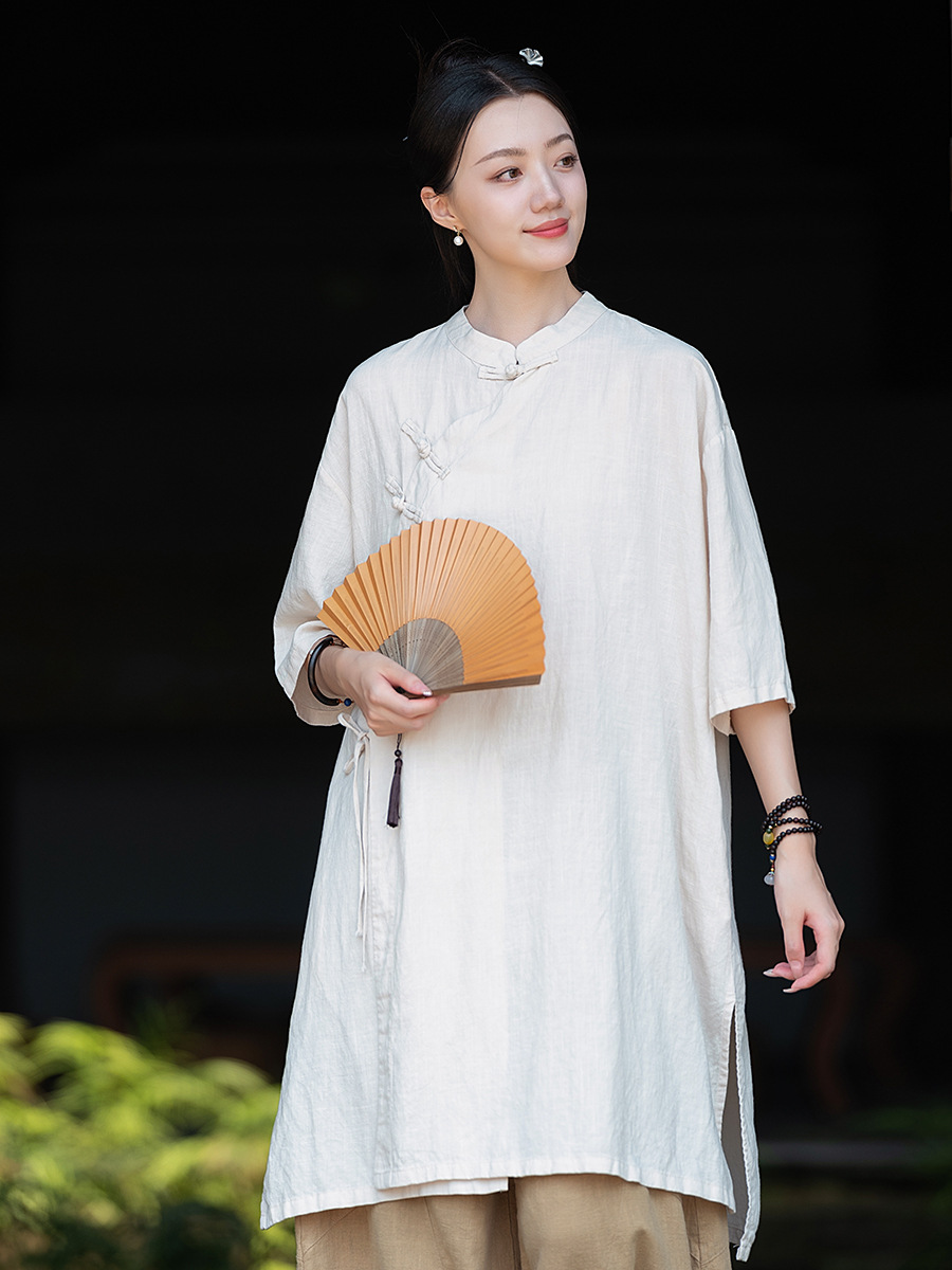 25 New Original Chinese Style Temple Layman Uniform Women's Linen Thin Buddhist Zen Meditation Meditation Practice Zen Uniform