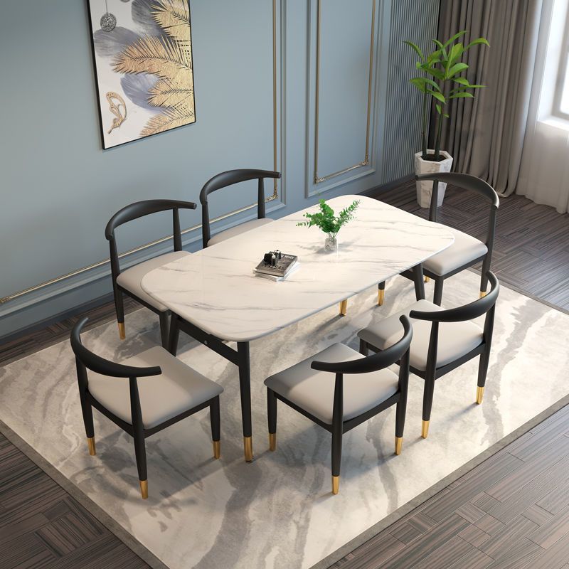 Light Luxury Imitation Marble Dining Table and Chair Combination Household Modern Simple New Chinese Style Small Apartment Rectangular Dining Table