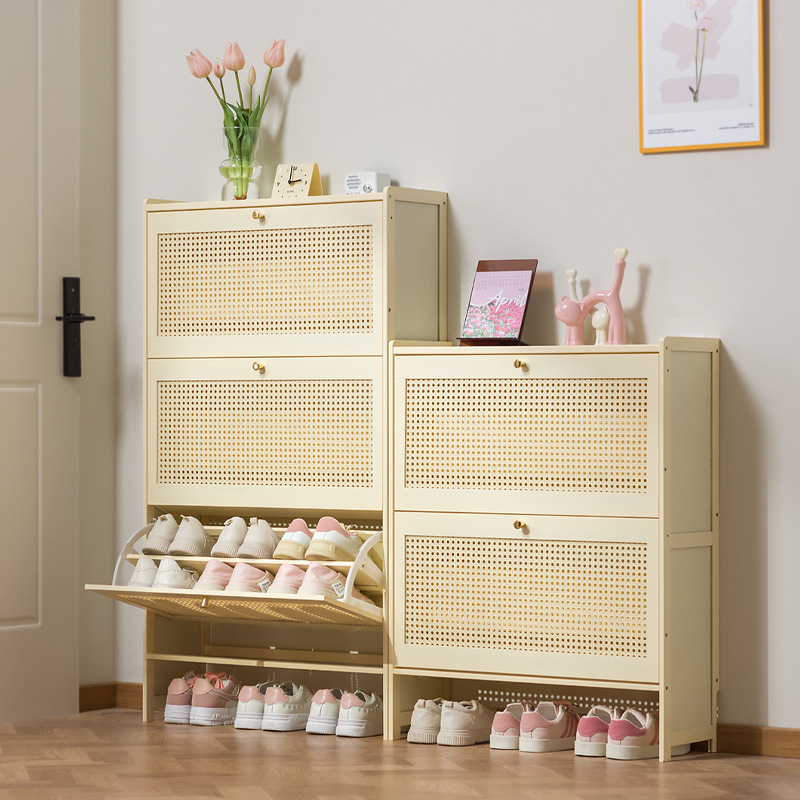 Кремовый стиль, ультратонкий обувной шкаф, новый 2024, пылезащитный, встроенный стеллаж для обуви