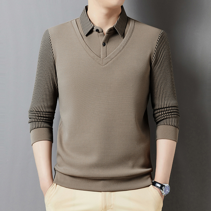 Фальшивый комплект, свитер с утеплителем, для мужчин среднего возраста, теплый