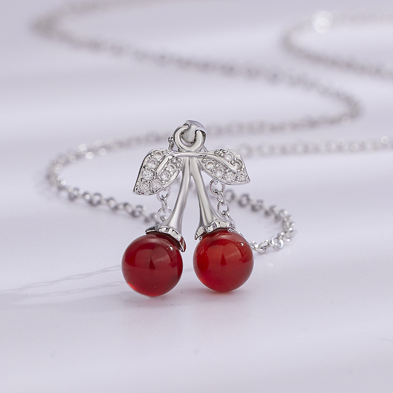 Shake the sound of the same inlaid cherry pendant women's Sweet creative red agate Cherry pendant DIY empty holder pendant wholesale