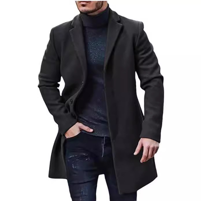 European Size Men's Woolen Coat Men's Cross-border Woolen Mid-length Coat Coat Multi-color Multi-size Coat