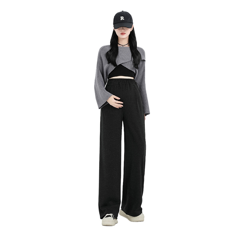 2025 Pregnant Women's Pants Autumn and Winter Outer Wear fleece-lined Thickened Wide-leg Pants No Abdominal Non-straining Straight Glutinous Rice Pants