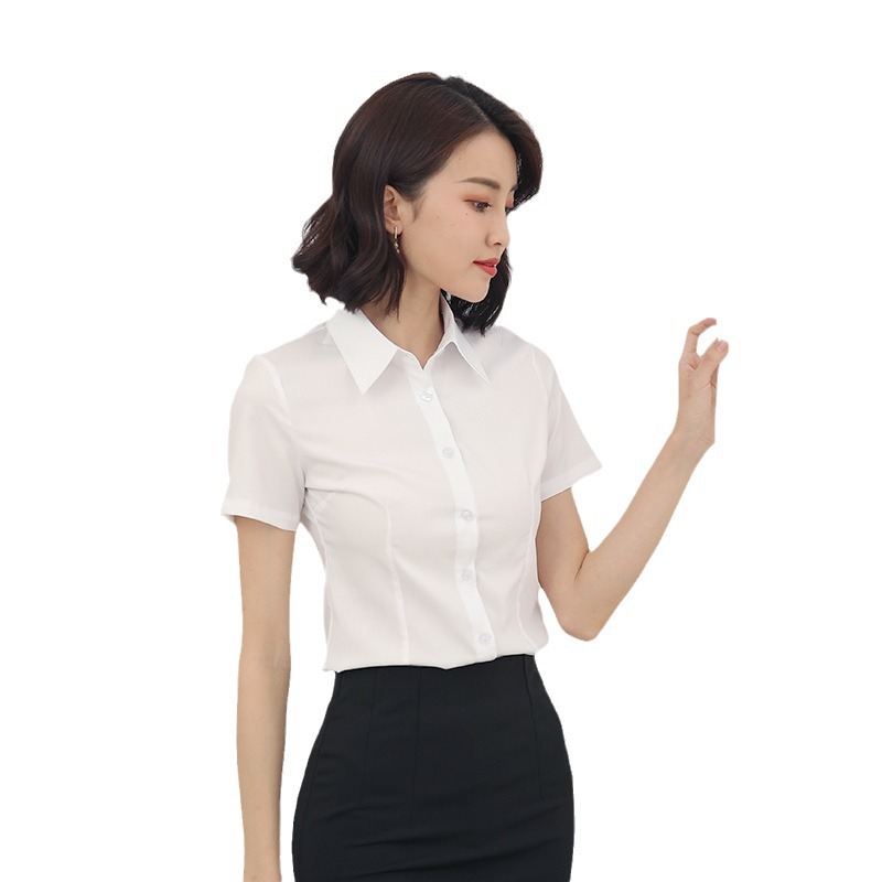 White shirt women's long short sleeve business dress overalls slim elastic cotton iron-free shirt wholesale