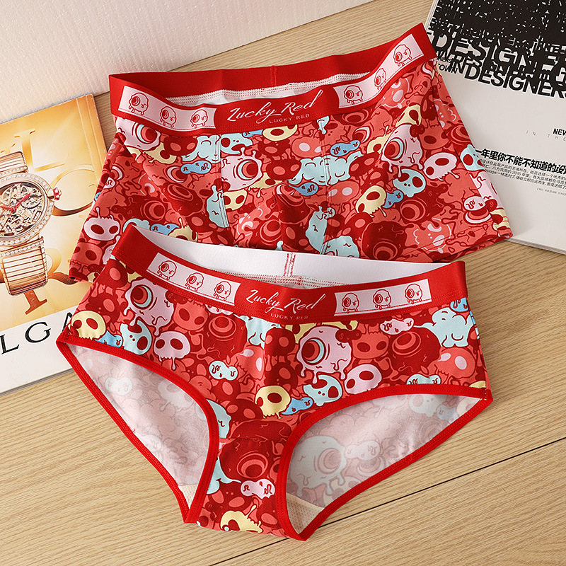 New Buming Year Big Red Couple Panties Women's Briefs Men's Boxer Panties Briefs Briefs Girls
