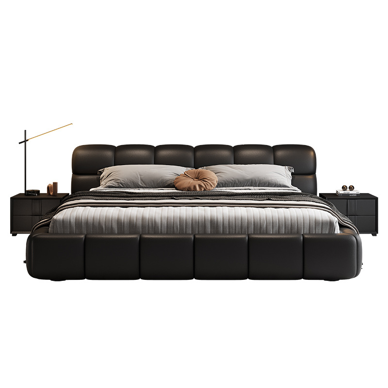 Baiguan Meijia modern light luxury real leather bed 1.8m double soft bag big bed Internet celebrity small apartment bedroom storage wedding bed