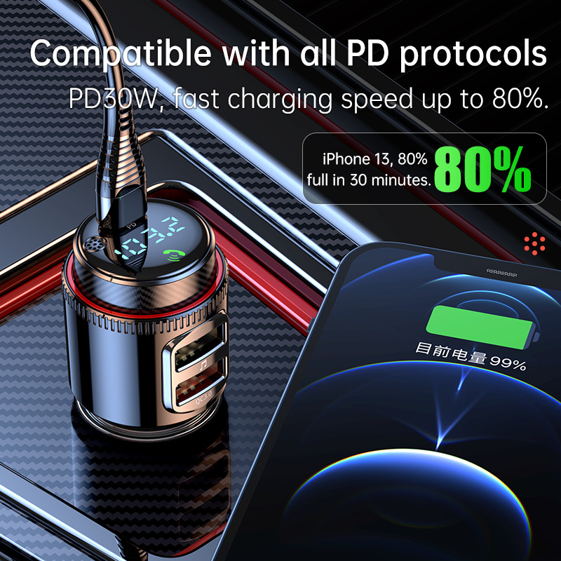 T23 cross-border new product PD30W QC3.0 car bluetooth mp3 player car bluetooth hands-free FM transmitter