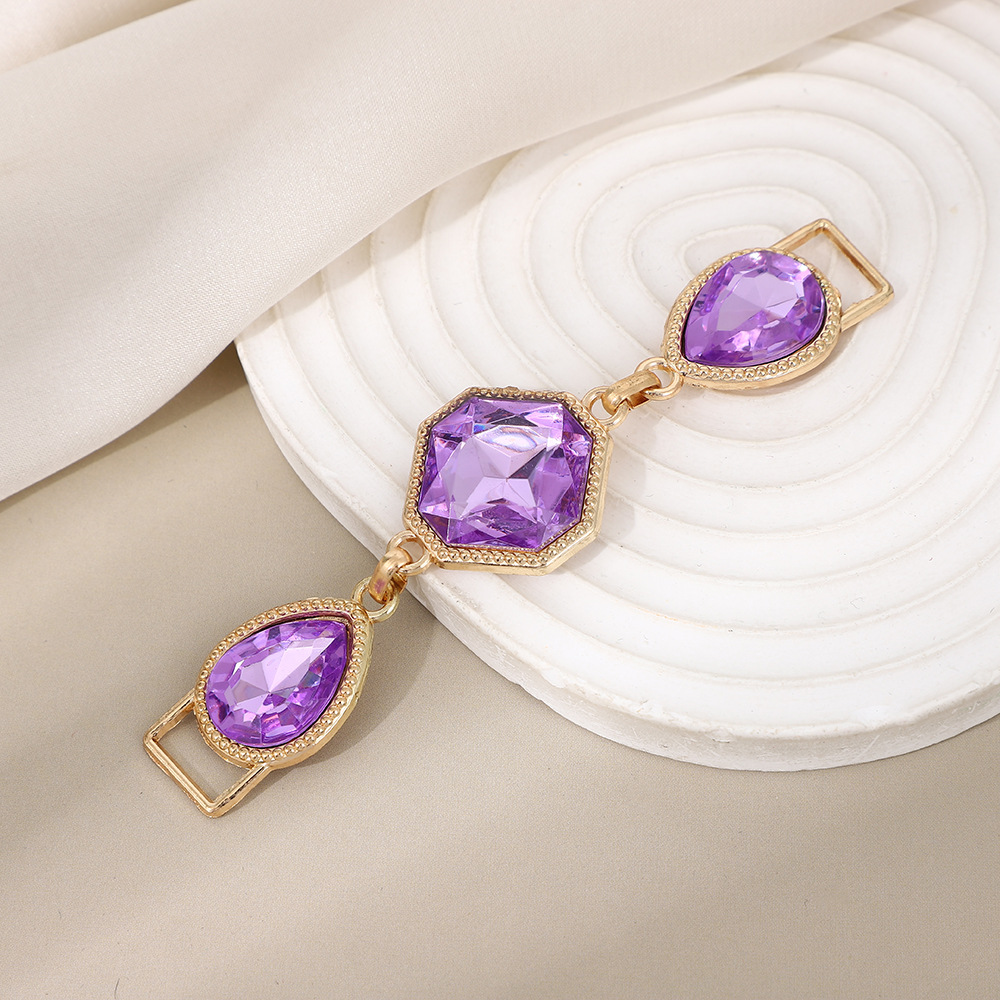 Bikini Colorful Crystal Water Drop Diamond Alloy Shoulder Strap Decorative Chain Swimsuit Front Chest Square Colorful Diamond Jewelry Chain Chest Ornament