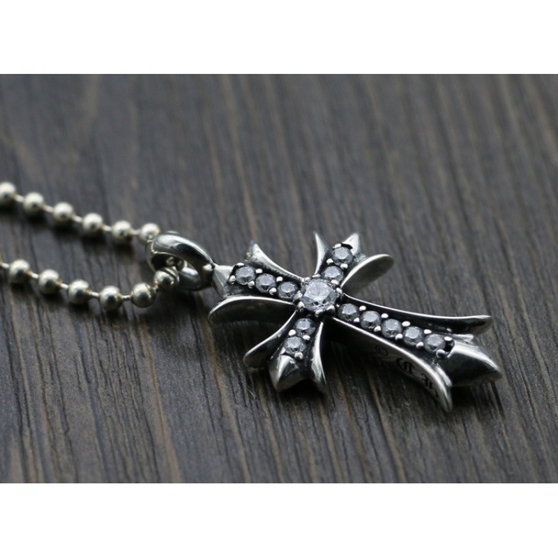 Punk fashion jewelry s925 sterling silver sweater chain pendant trendy men's personality necklace with diamond cross necklace women