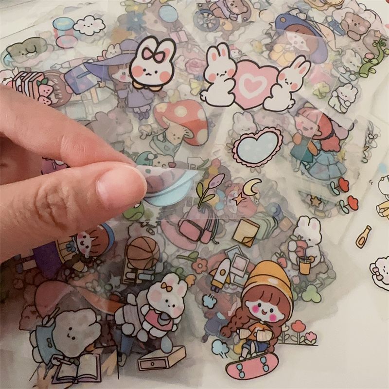 100 non-repeating PET hand account stickers cute girl cartoon cute waterproof notebook goo card stickers wholesale