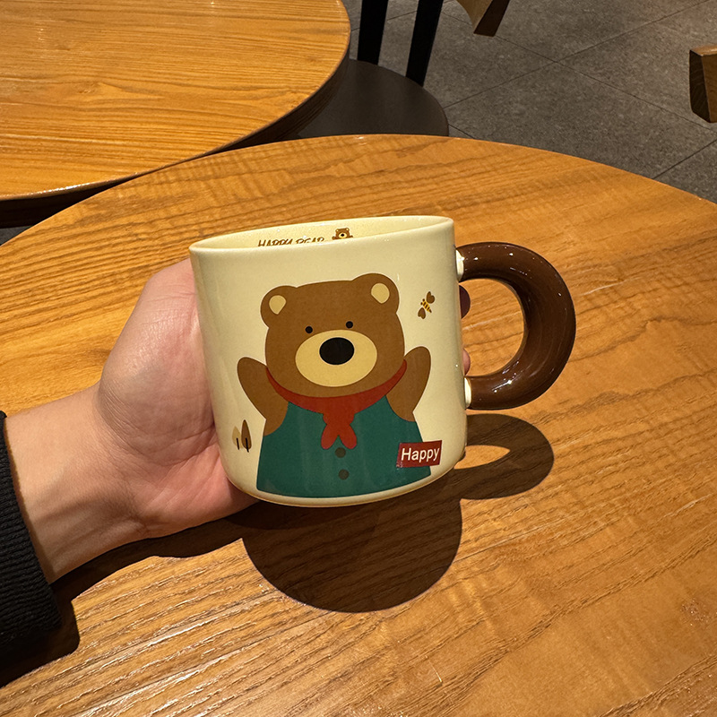 Ins Cute Bear Big Mug High Yan Value Couple Water Cup for Boys and Girls Sisters Birthday Gift Accompanying Ceremony