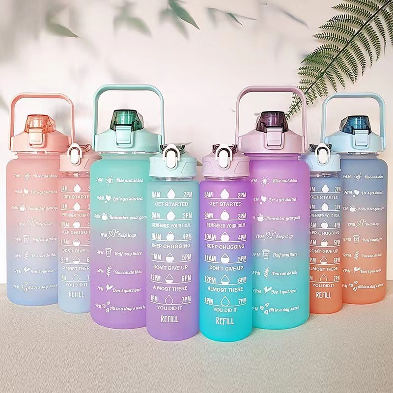Super Capacity Water Cup Women's Summer 2000ml Sports Cup with Straw Scale High Color Value Outdoor Portable Kettle