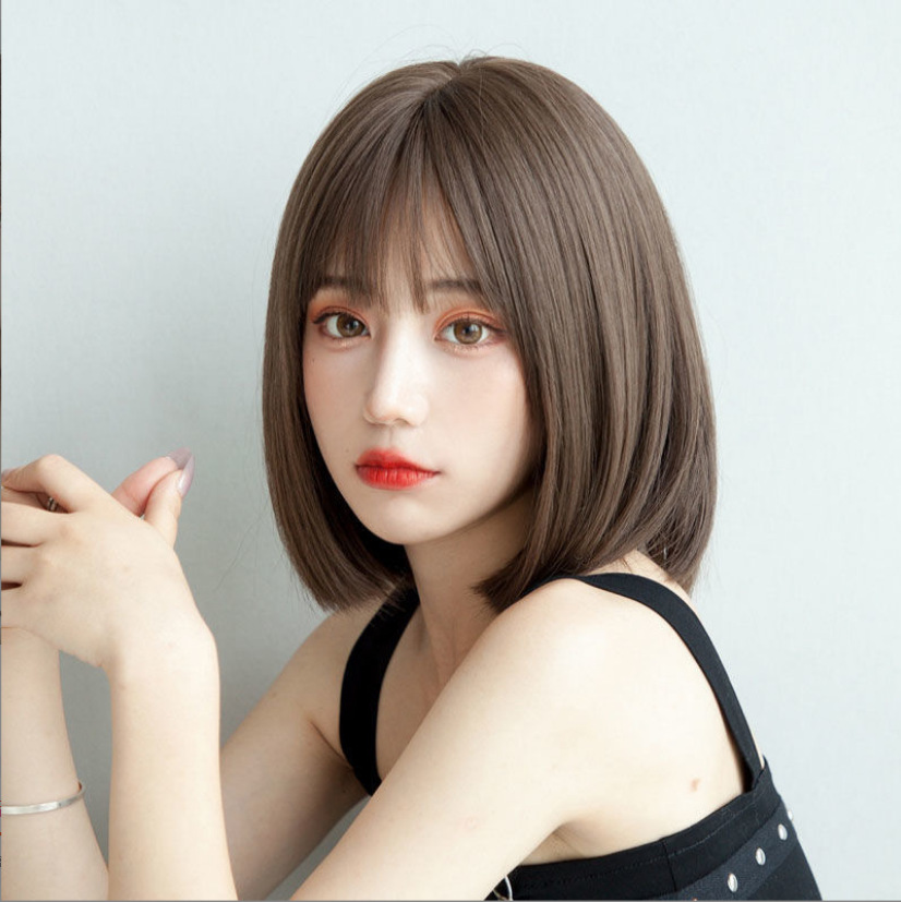 2023 New Japanese and Korean Style Wig Women's Internet Celebrity bobo Head Short Straight Hair Temperament Inner Buckle Korean Style Girly Headgear Hair Cover