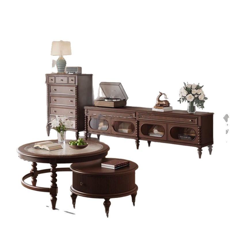 New Wholesale Oak French Retro American Mid-Century Style All Solid Wood Living Room Tv Cabinet Side Cabinet