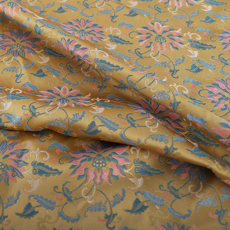 "FS100 Step by Step and Lotus" National Style Imitation Song Jin Vest Jacket Fabric Jacquard Clothing Hanfu Fabric