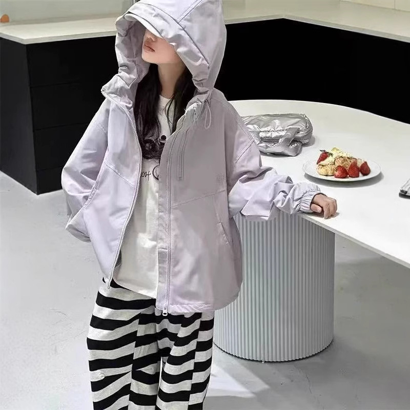 Girls' Hooded Jacket Jacket Spring and Autumn 2025 New Style Western Style Jacket Large Children's Zipper Shirt Top