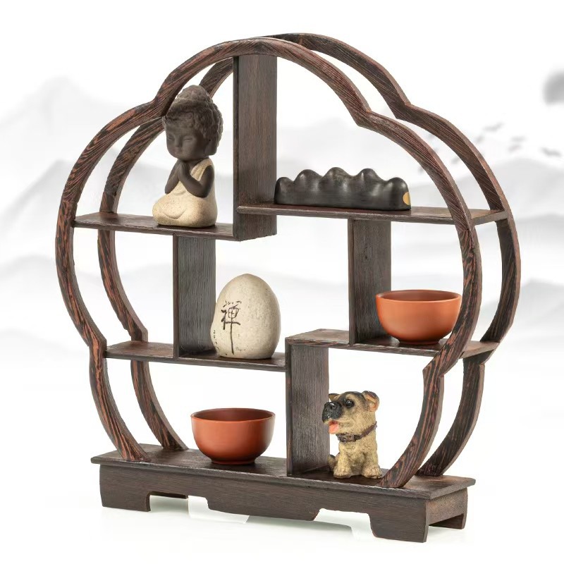 Antique Solid Wood Chinese Tea Set Chicken Wings Antique Rack Small Teapot Display Rack Table Tea Rack Storage Rack Ornaments