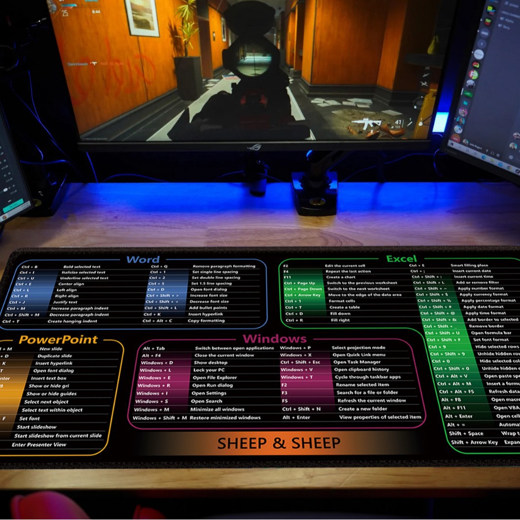 Shortcut Mouse Pad Dirt-resistant Oversized Keyboard Pad for Boys Game E-sports Pad Office Table Pad Double-sided Non-slip