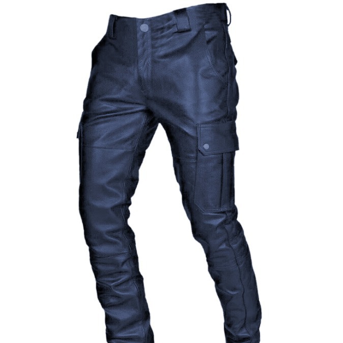 2023 кросс-бордерные новые популярные брюки из ПУ, однотонные, с шнуровкой, повседневные кожаные брюки для мужчин KZ2332