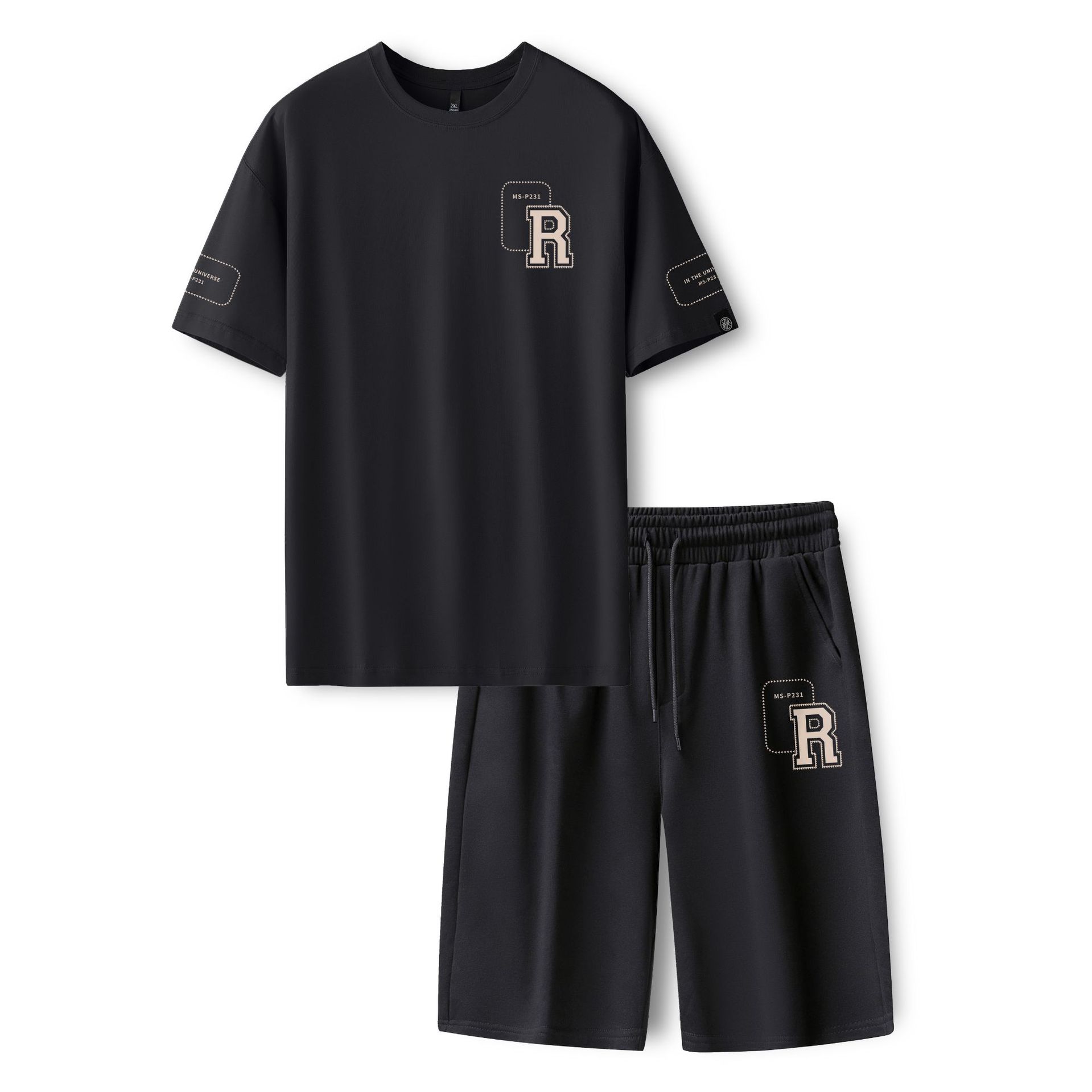 73788-Set Link-Small Triangular Frame P231-Black-701 Short t Black 705 Set Trendy Large Size Suit