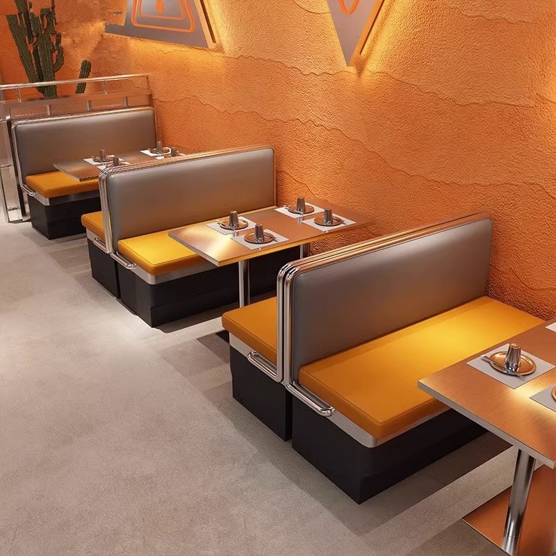 Обеденная комбинация стола и стульев для ресторанов барбекю и хот-пота, стальные кресла, индустриальный стиль, западный ресторан, кафе, чайный ресторан