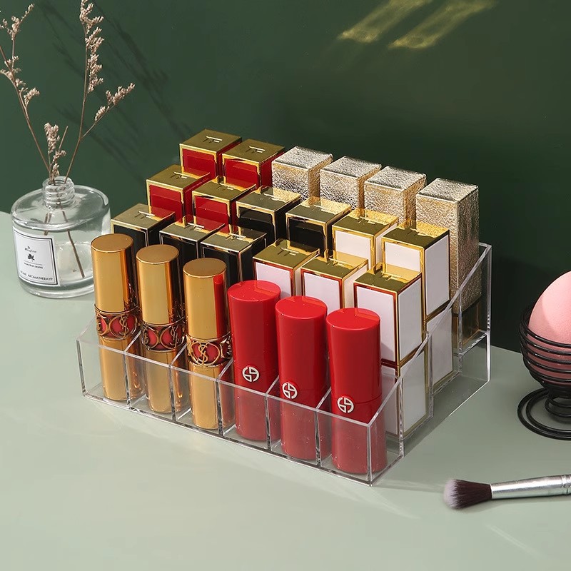 Internet Red Lipstick Storage Box Dustproof Desktop Lip Glaze Multi-Grid Cosmetic Lipstick Rack Storage and Fidelous Box Transparent with Lid