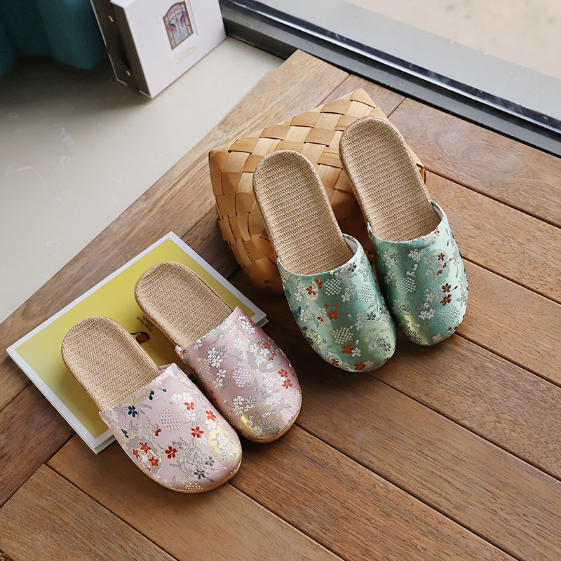 Cross-border Spring and Autumn Fabric Slippers Baotou Women's Home Indoor Non-slip Cotton and linen Cloth Sandals for Four Seasons