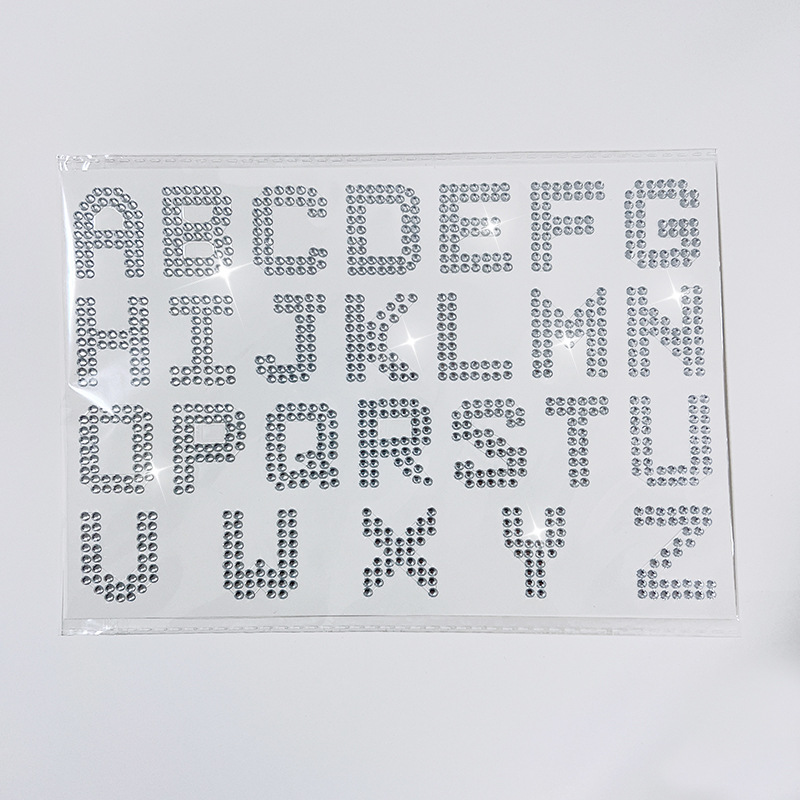 Customized acrylic sticker Crystal flash diamond sticker Vertical Diamond English sticker children's text sticker digital sticker