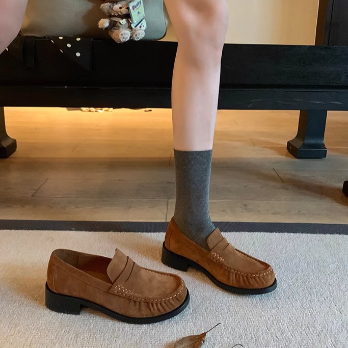 Sheepskin Version ~ British Style Slip-On Round-Toe Low-Heeled Genuine Leather Loafers for Women, Lazy Thick-Soled Small Leather Shoes