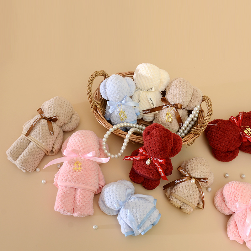Bear towel with hand gift small gift kindergarten gift opening wedding gift shape towel making embroidered logo